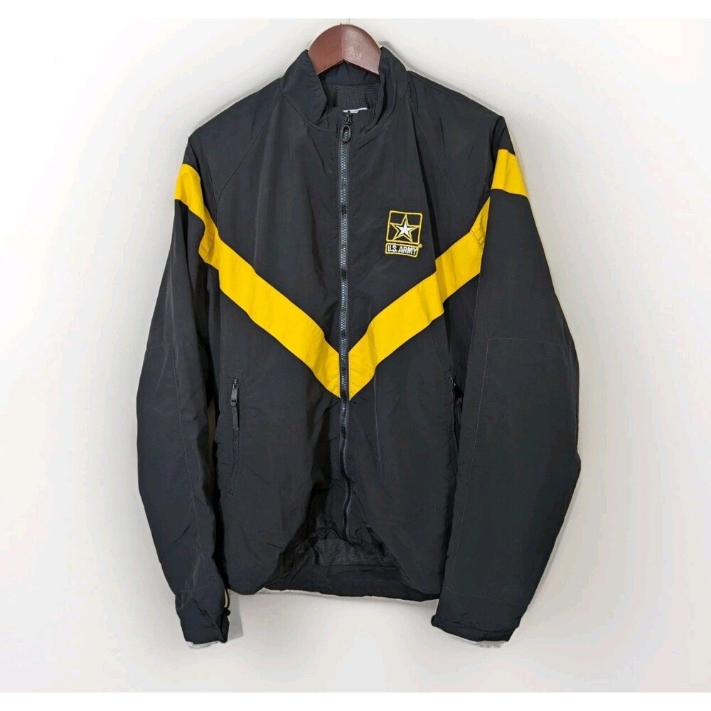 US Army PT Windbreaker Jacket Medium Black Yellow Full Zip Uniform